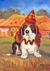 Bassett Hound at Circus, oil on canvas